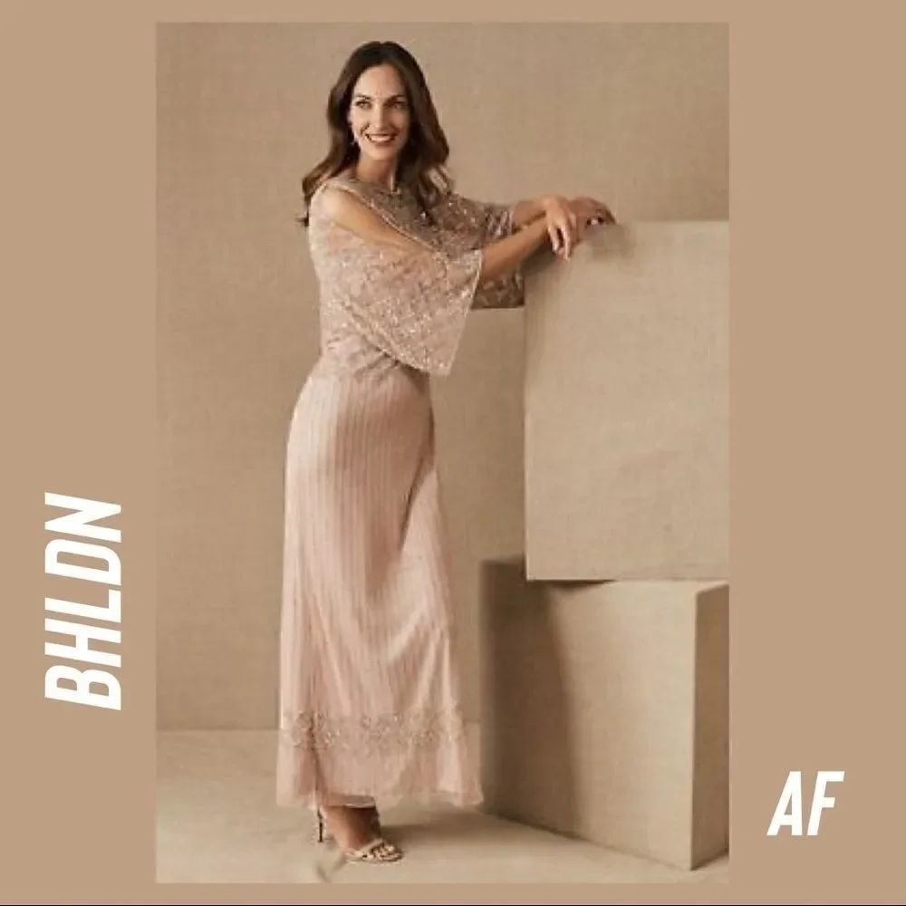 BHLDN BATHILDA SEQUINED BEADED GOWN ALMOND SIZE 4 & 6